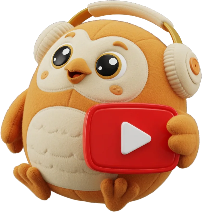 The YouTubeScribe owl mascot, waving and holding a play button